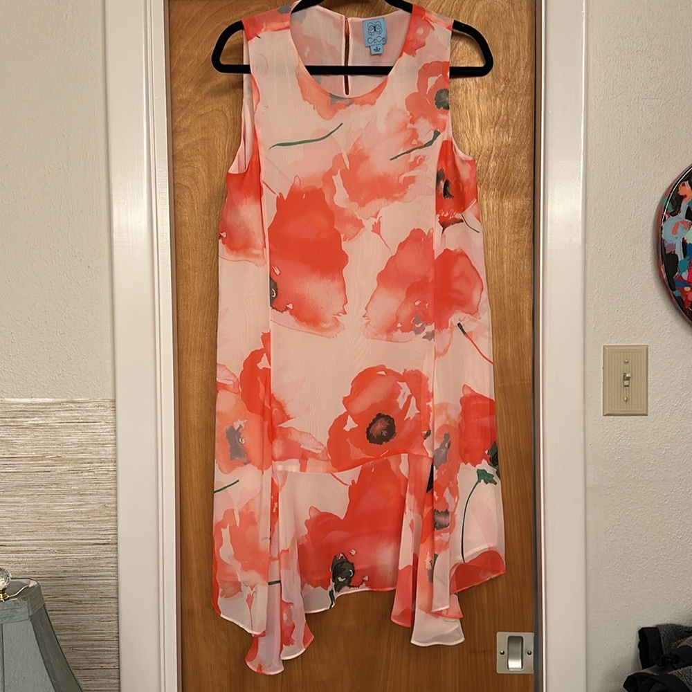 Coral Floral Chiffon Shift Sleeveless Dress Cece - Picture 2 of 5